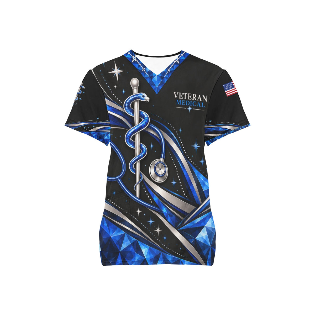 Sapphire Care — Veteran Medical All-Over Print Scrub Top