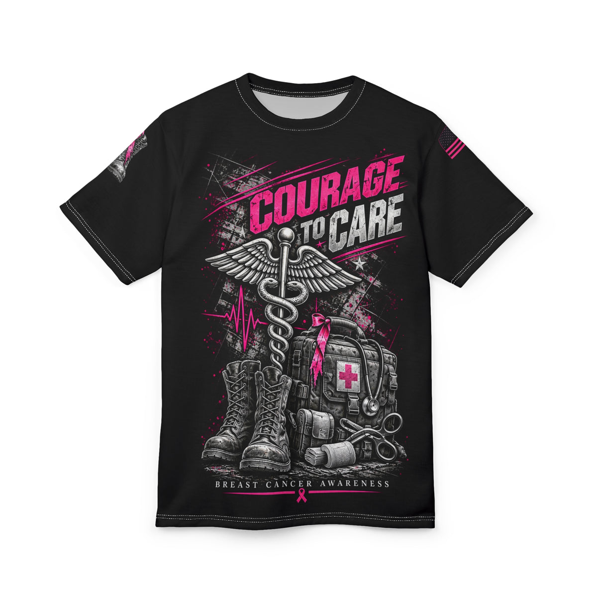 Courage to Care — Military Medical Breast Cancer Awareness AOP T-Shirt