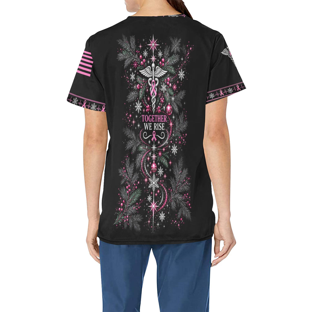 Holiday Crew — Breast Cancer Awareness Christmas All-Over Print Scrub Top