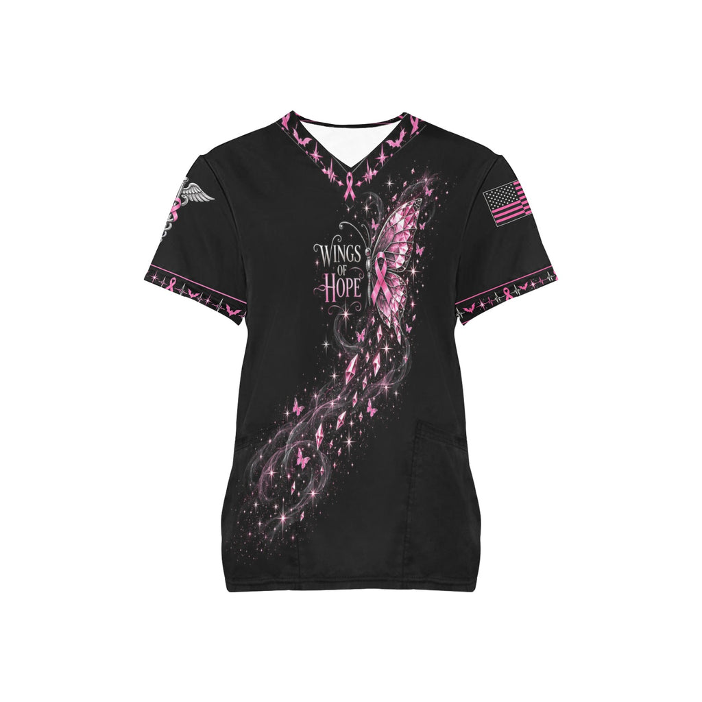 Wings of Hope — Breast Cancer Halloween All-Over Print Scrub Top