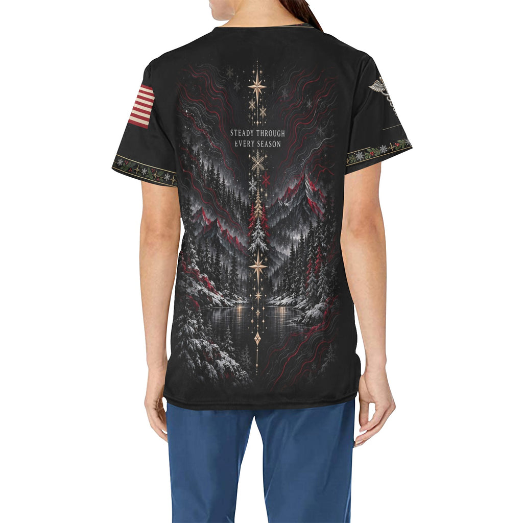 Evergreen Resolve — Marine Corps Christmas All-Over Print Scrub Top