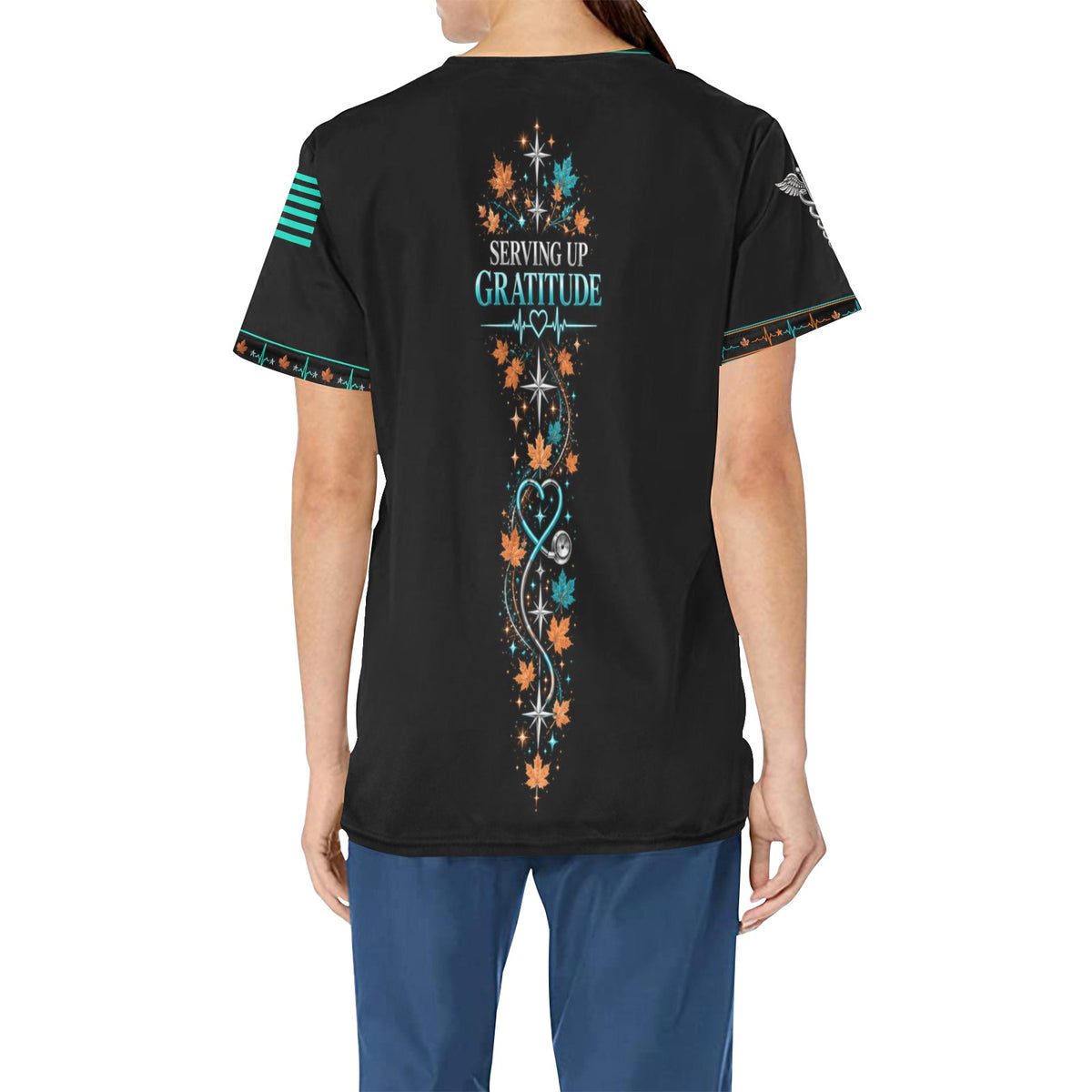 Thankful Crew — Respiratory Thanksgiving All-Over Print Scrub Top