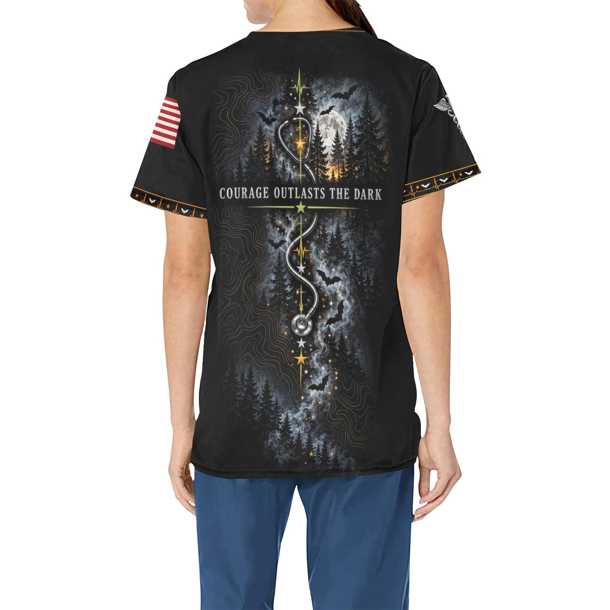 Midnight Resolve — Veteran Halloween All-Over Print Scrub Top