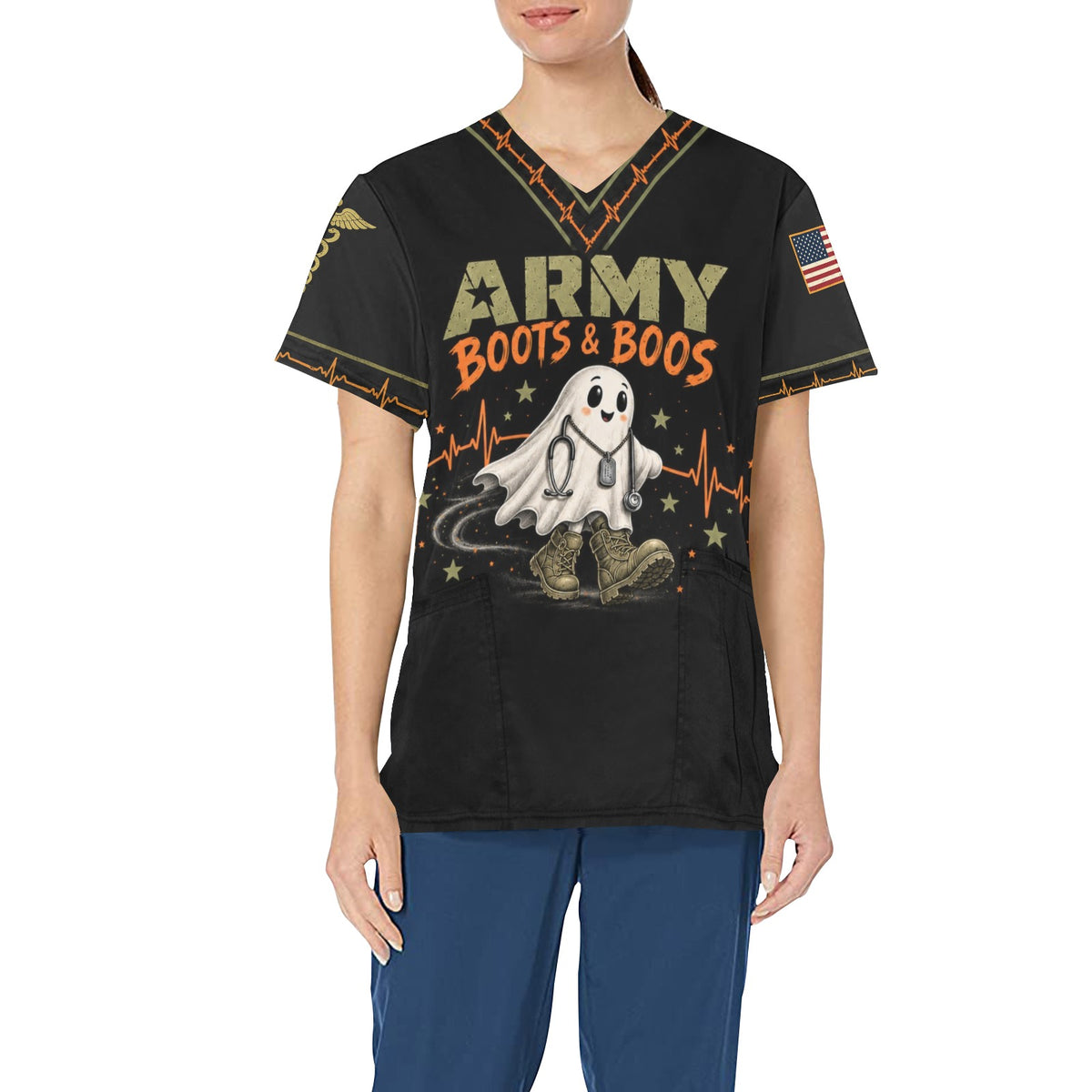 Boots & Boos — Army Halloween All-Over Print Scrub Top