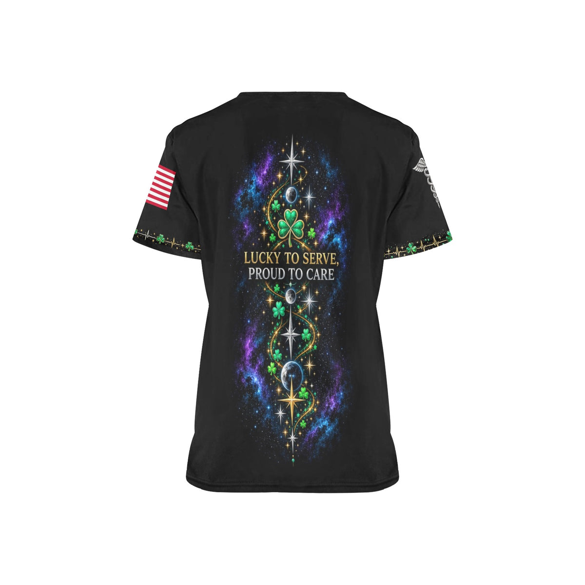 Lucky Duty Crew — Space Force St. Patrick's Day All-Over Print Scrub Top