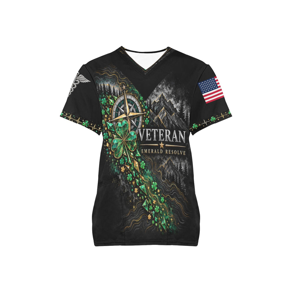 Emerald Resolve — Veterans St. Patrick's Day All-Over Print Scrub Top