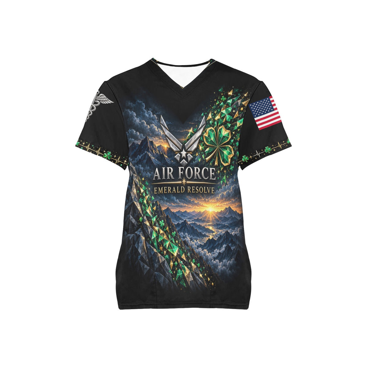 Emerald Resolve — Air Force St. Patrick's Day All-Over Print Scrub Top