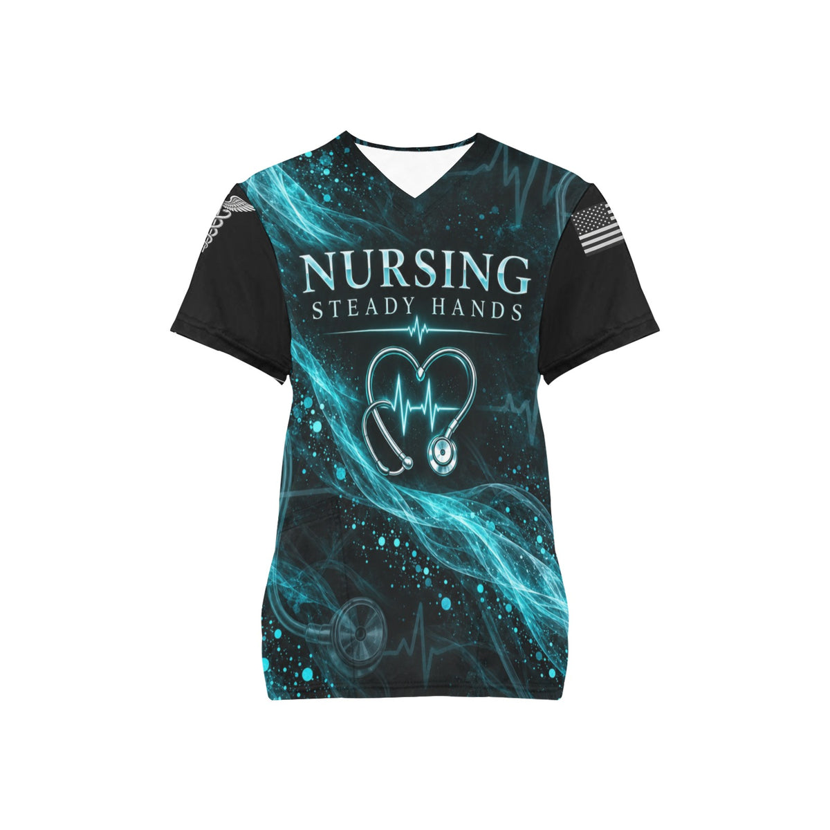 Midnight Pulse — Nursing All-Over Print Scrub Top