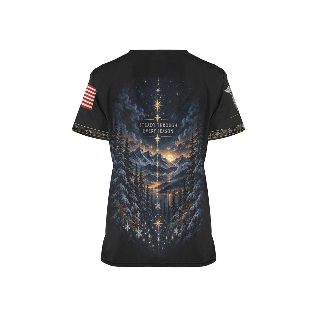 Evergreen Resolve — Air Force Christmas All-Over Print Scrub Top
