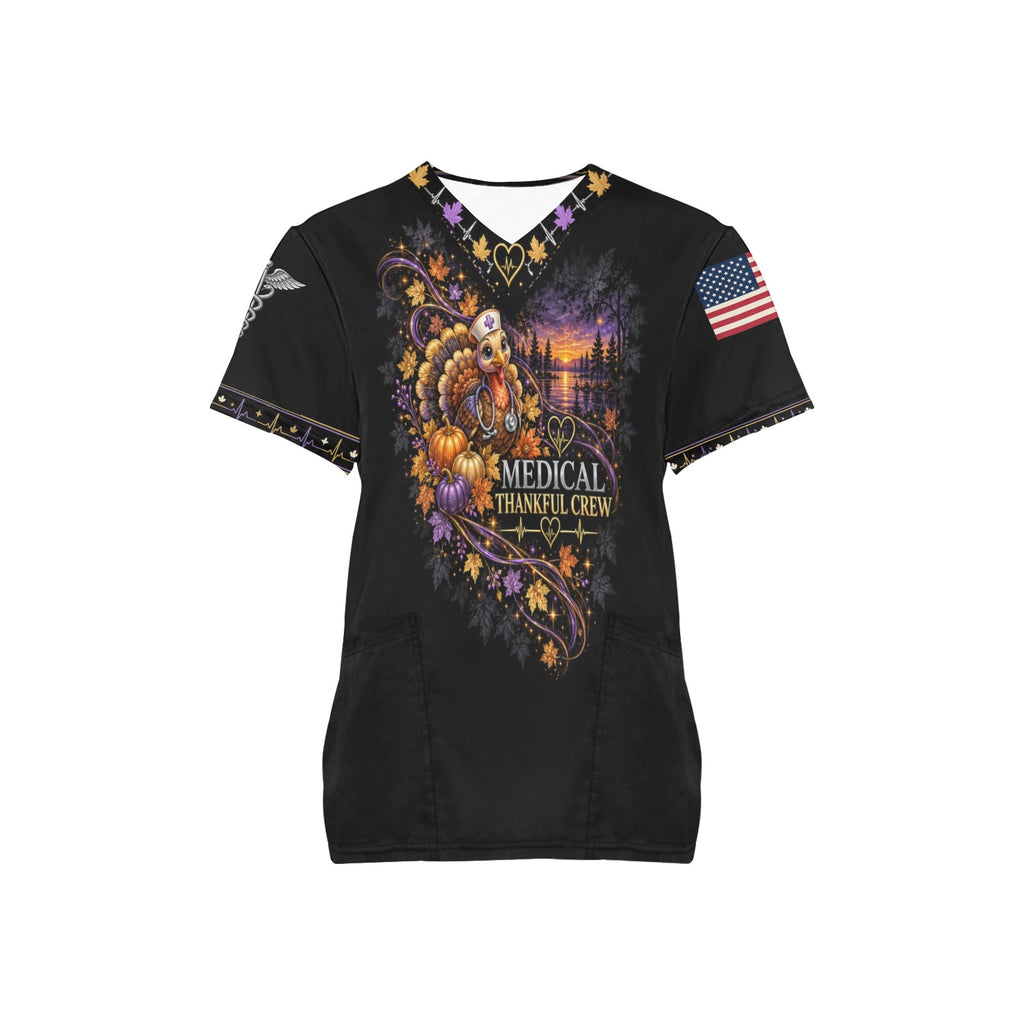Thankful Crew — Medical Thanksgiving All-Over Print Scrub Top