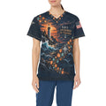 Anchored in Thanks — Navy Thanksgiving All-Over Print Scrub Top