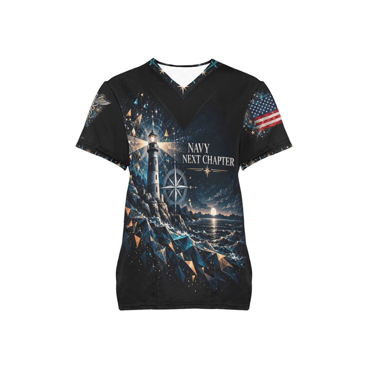 Next Chapter — Navy New Year's All-Over Print Scrub Top