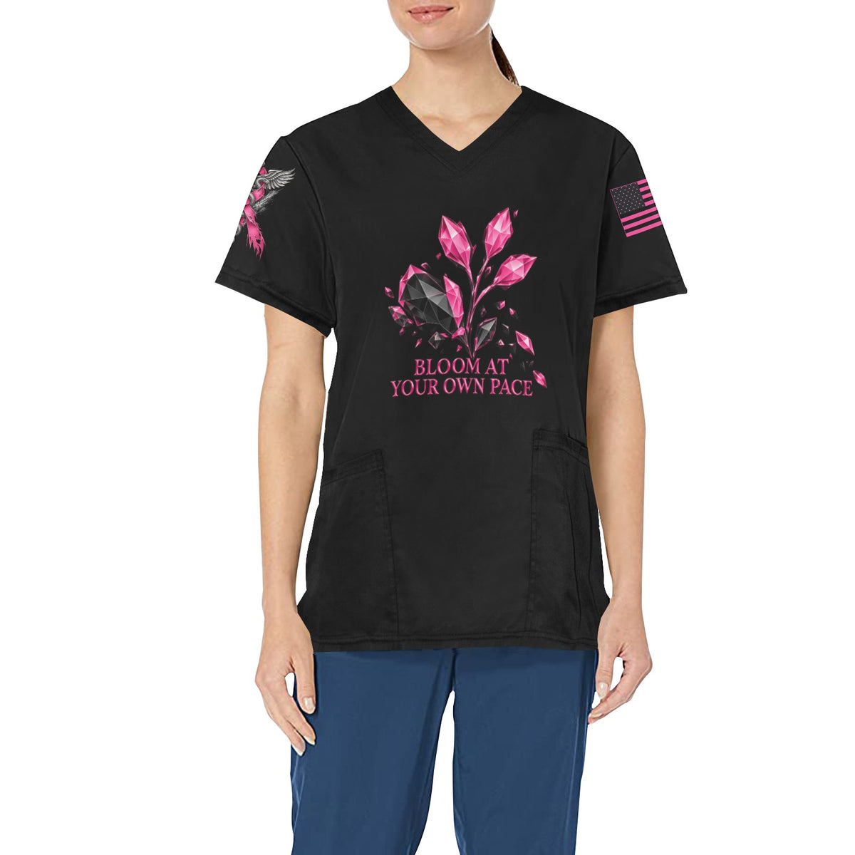 Bloom at Your Own Pace — All-Over Print Scrub Top