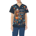 Thankful Crew — Navy Thanksgiving All-Over Print Scrub Top