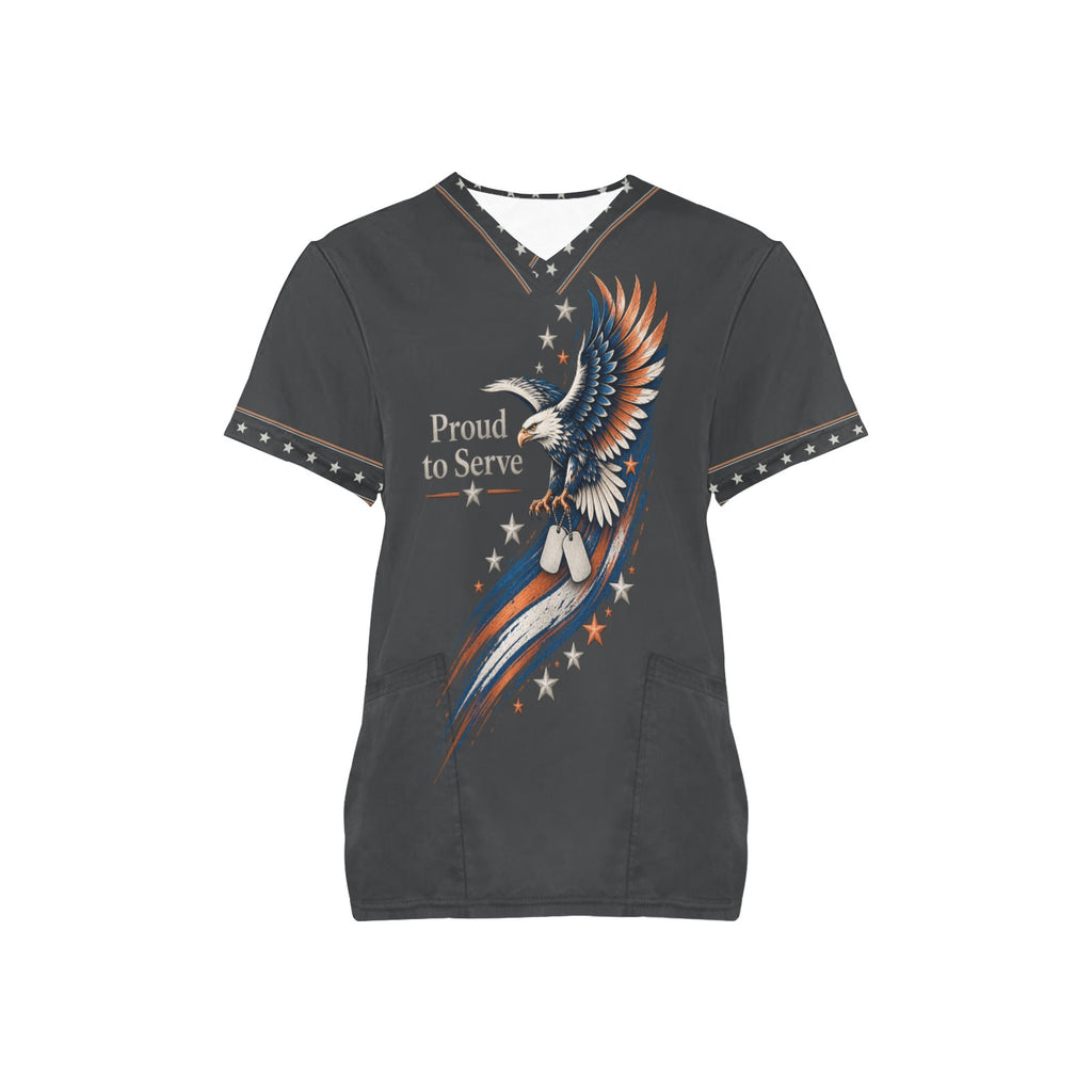 Proud to Serve — Veteran All-Over Print Scrub Top
