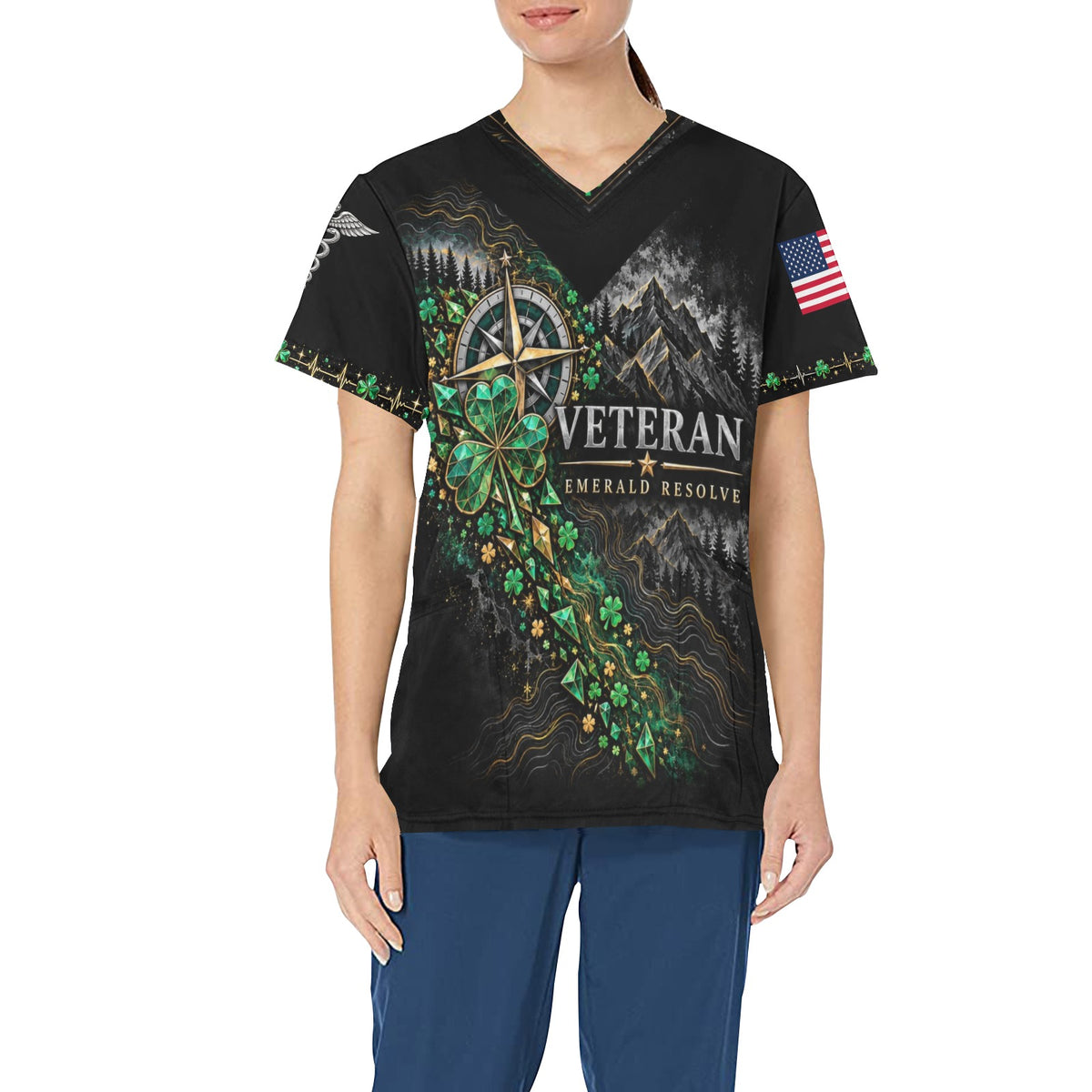 Emerald Resolve — Veterans St. Patrick's Day All-Over Print Scrub Top