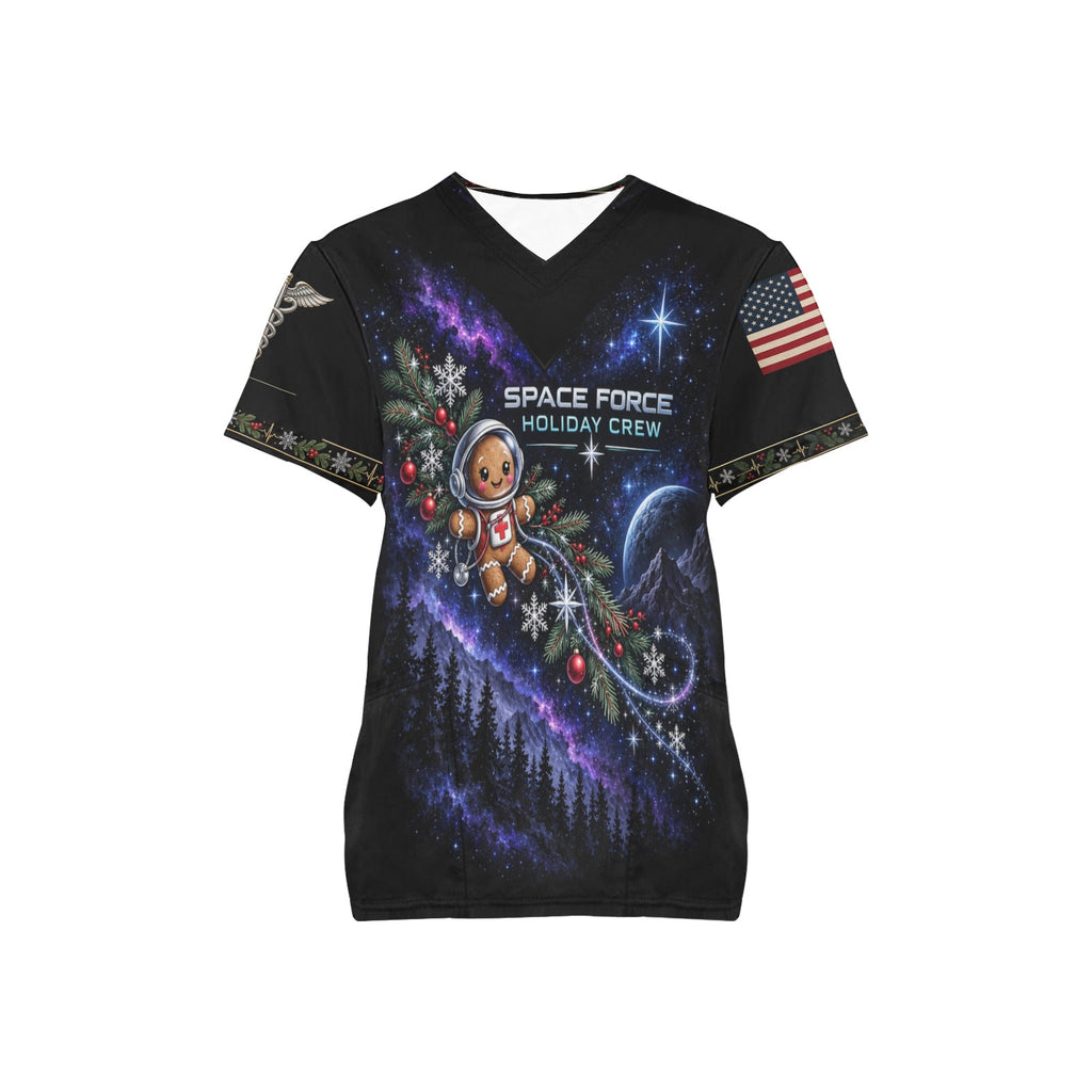 Holiday Crew — Space Force Christmas All-Over Print Scrub Top
