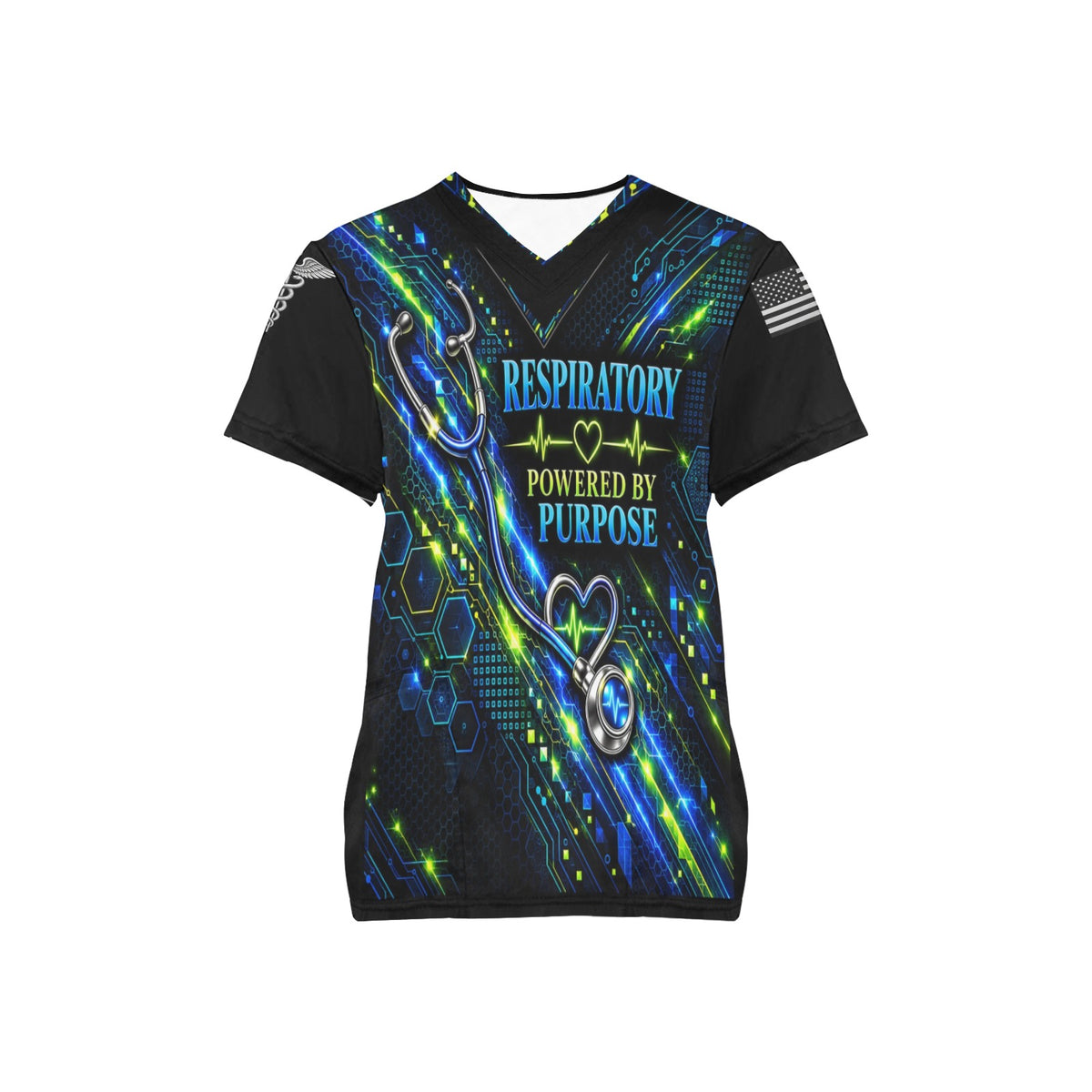 Electric Rounds Respiratory — All-Over Print Scrub Top