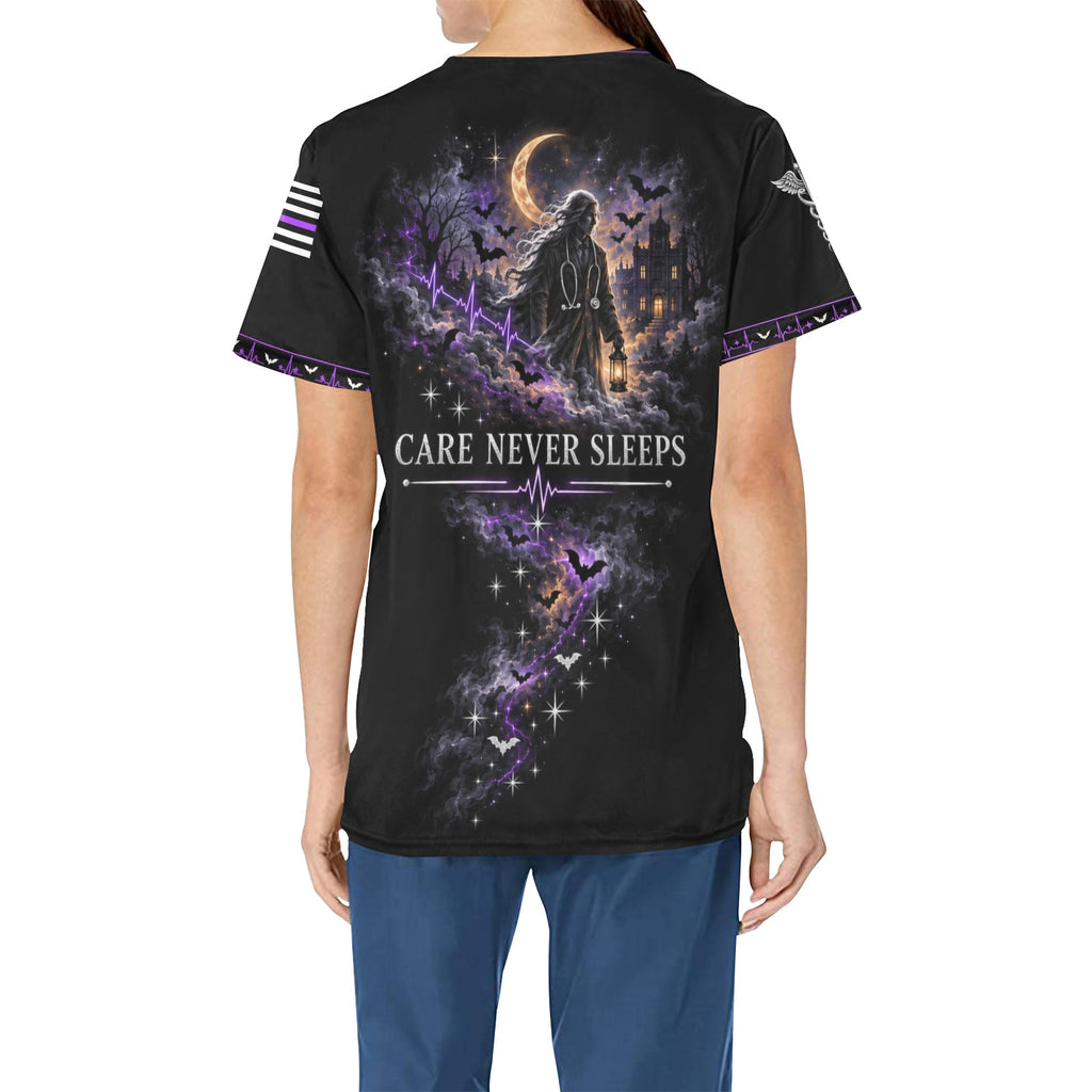 Haunted Rounds — Medical Halloween All-Over Print Scrub Top