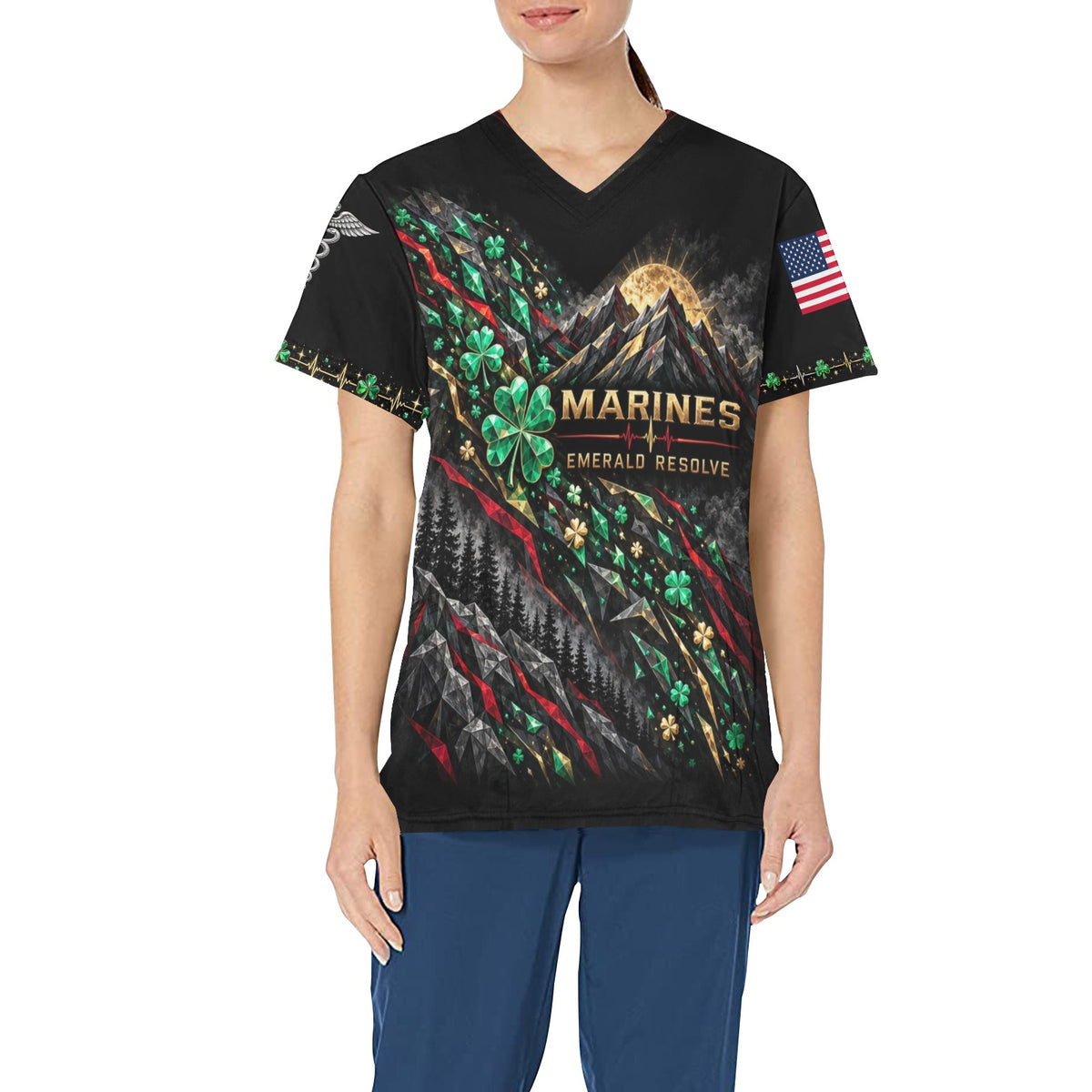 Emerald Resolve — Marine Corps St. Patrick's Day All-Over Print Scrub Top