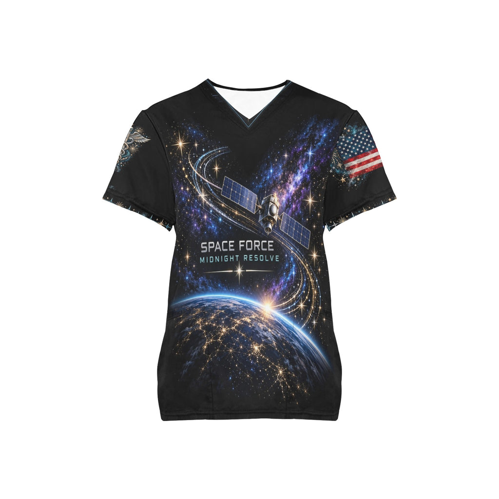 Midnight Resolve — Space Force New Year's All-Over Print Scrub Top