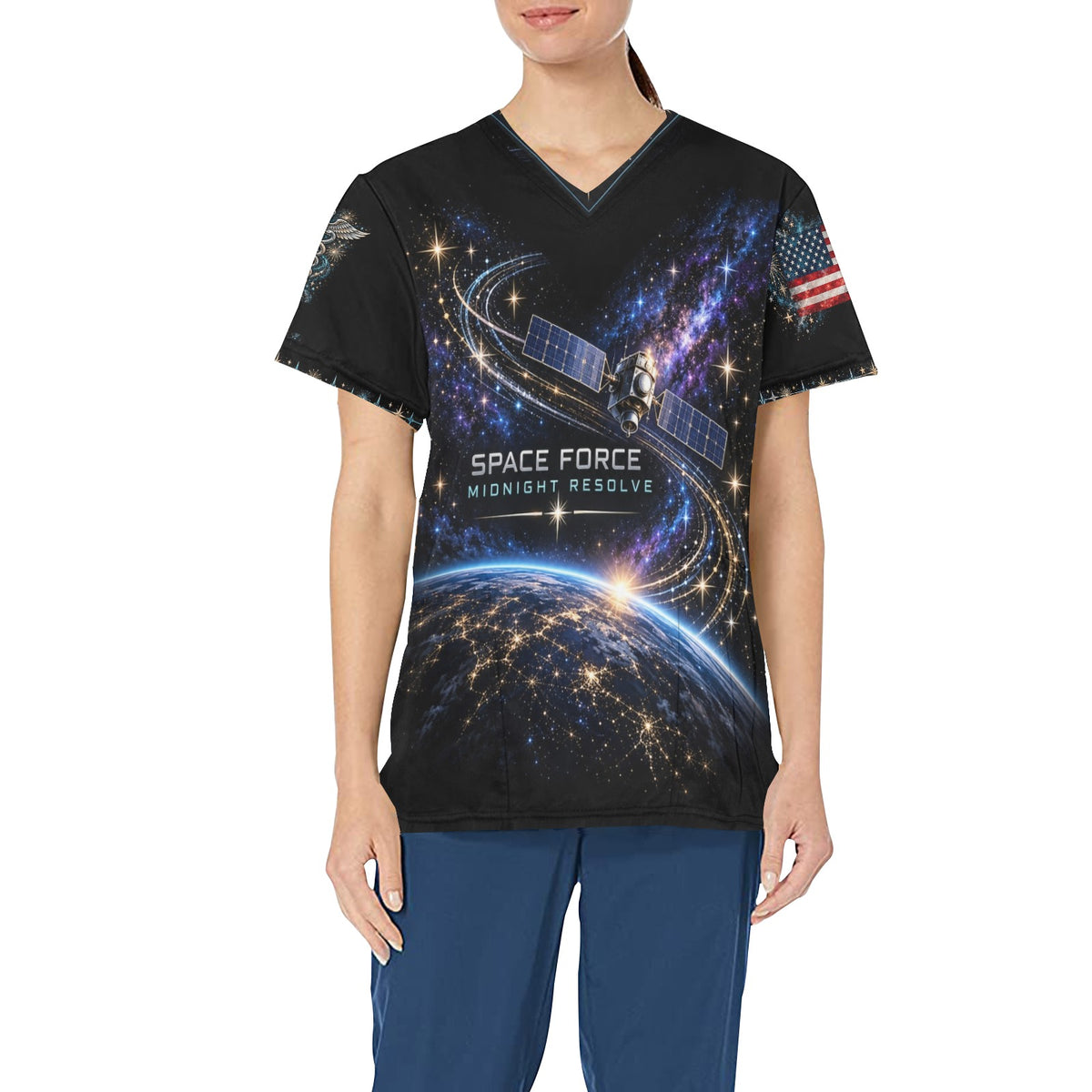 Midnight Resolve — Space Force New Year's All-Over Print Scrub Top