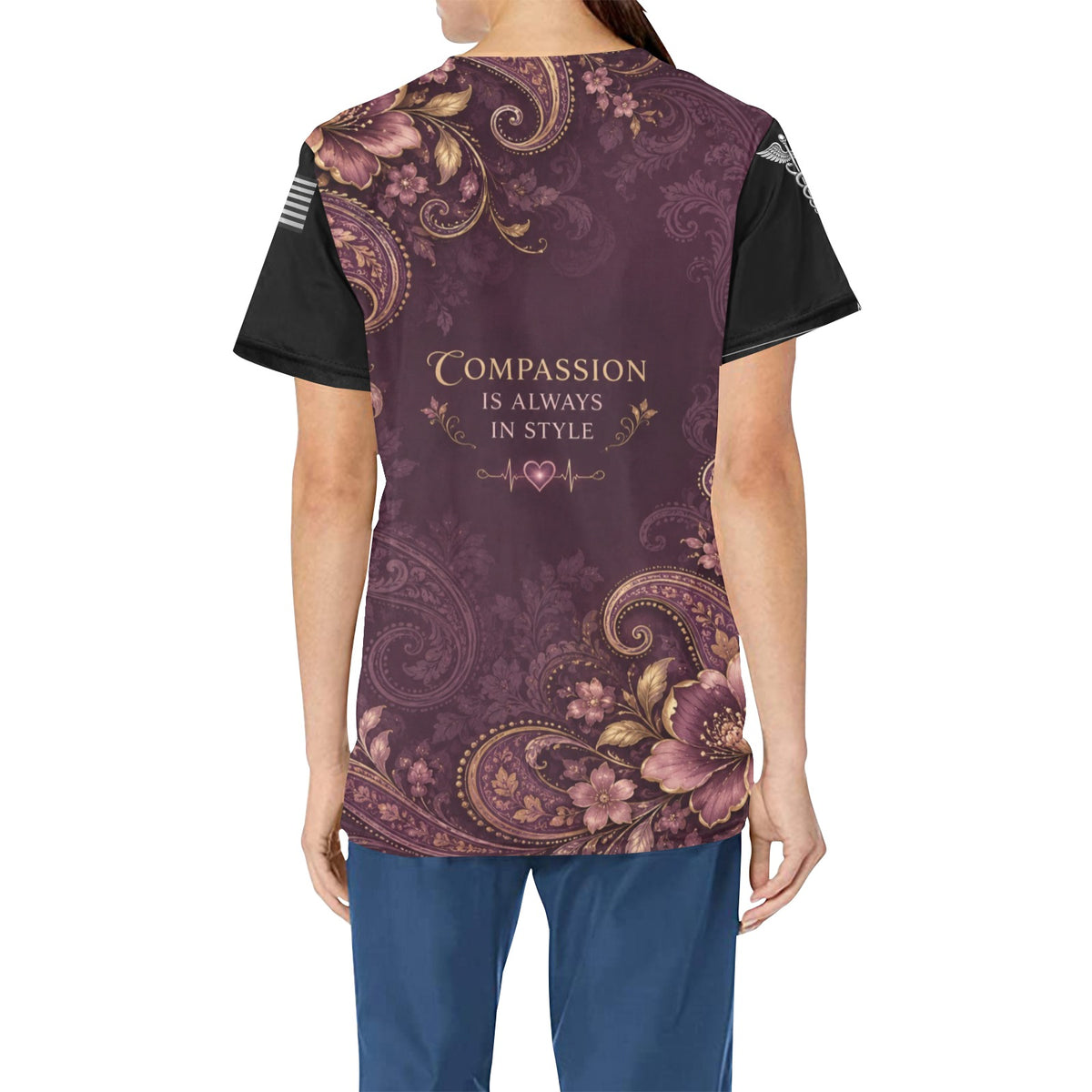 Plum Paisley — Nursing All-Over Print Scrub Top