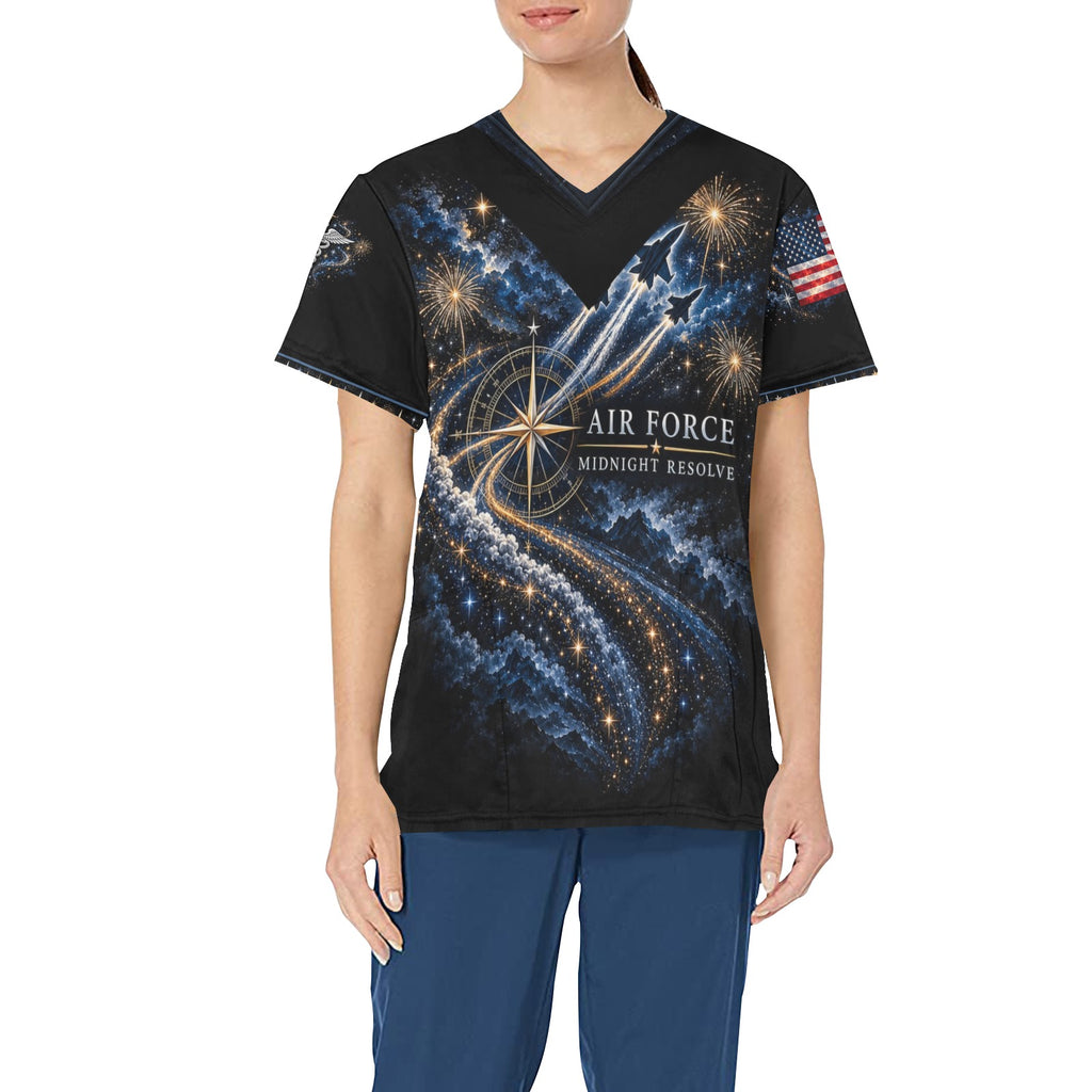 Midnight Resolve — Air Force New Year's All-Over Print Scrub Top