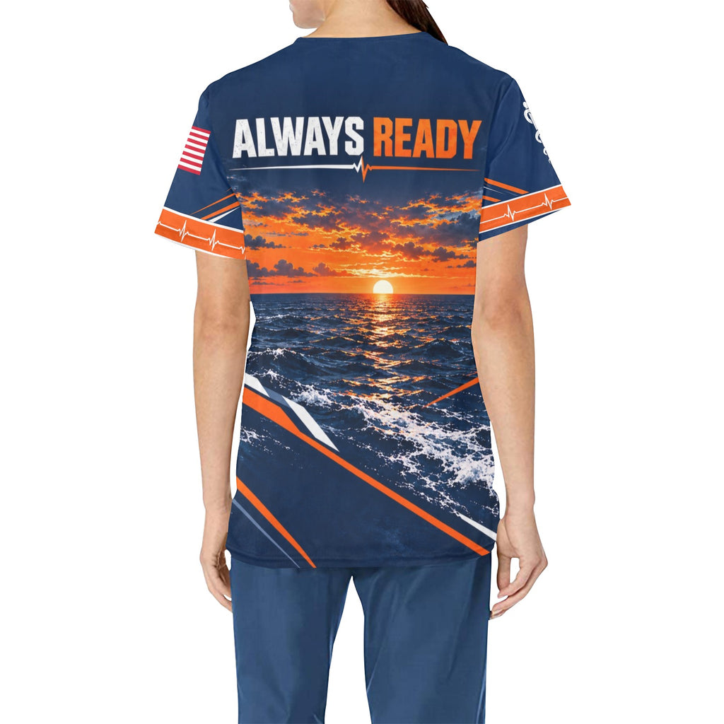 Rescue Ready — Coast Guard Veteran All-Over Print Scrub Top