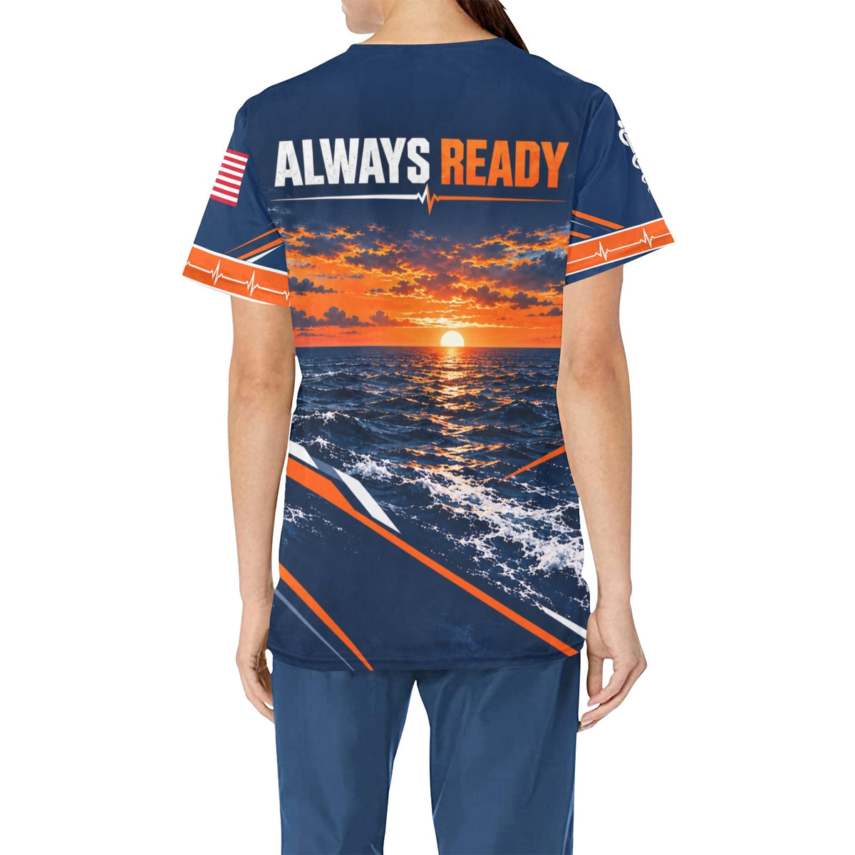 Rescue Ready — Coast Guard Veteran All-Over Print Scrub Top
