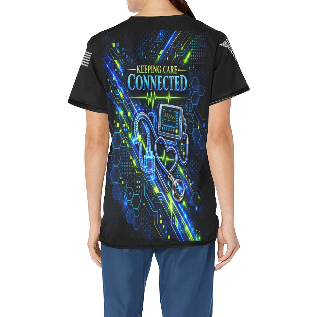 Electric Rounds Respiratory — All-Over Print Scrub Top