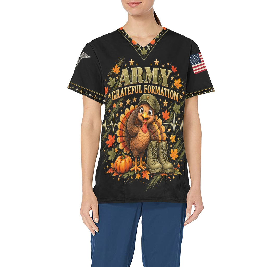 Grateful Formation — Army Thanksgiving All-Over Print Scrub Top