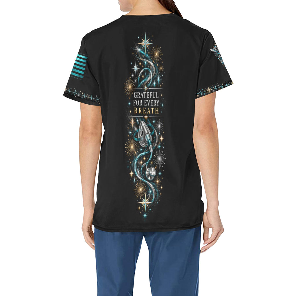 Midnight Resolve — Respiratory New Year's All-Over Print Scrub Top