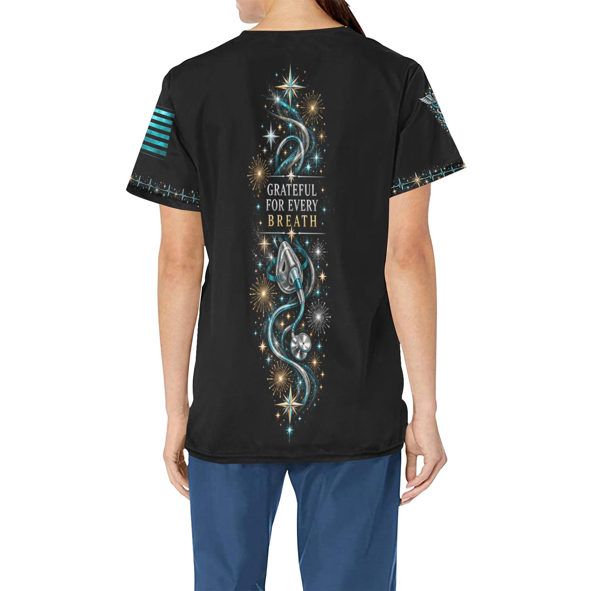 Midnight Resolve — Respiratory New Year's All-Over Print Scrub Top