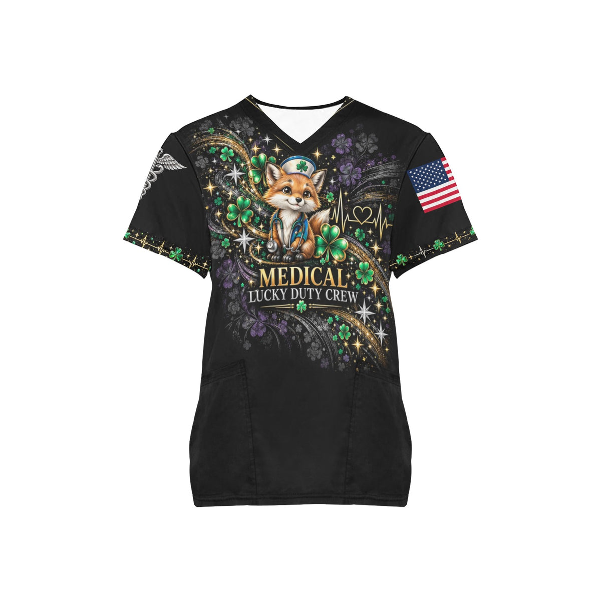 Lucky Duty Crew — Medical St. Patrick's Day All-Over Print Scrub Top
