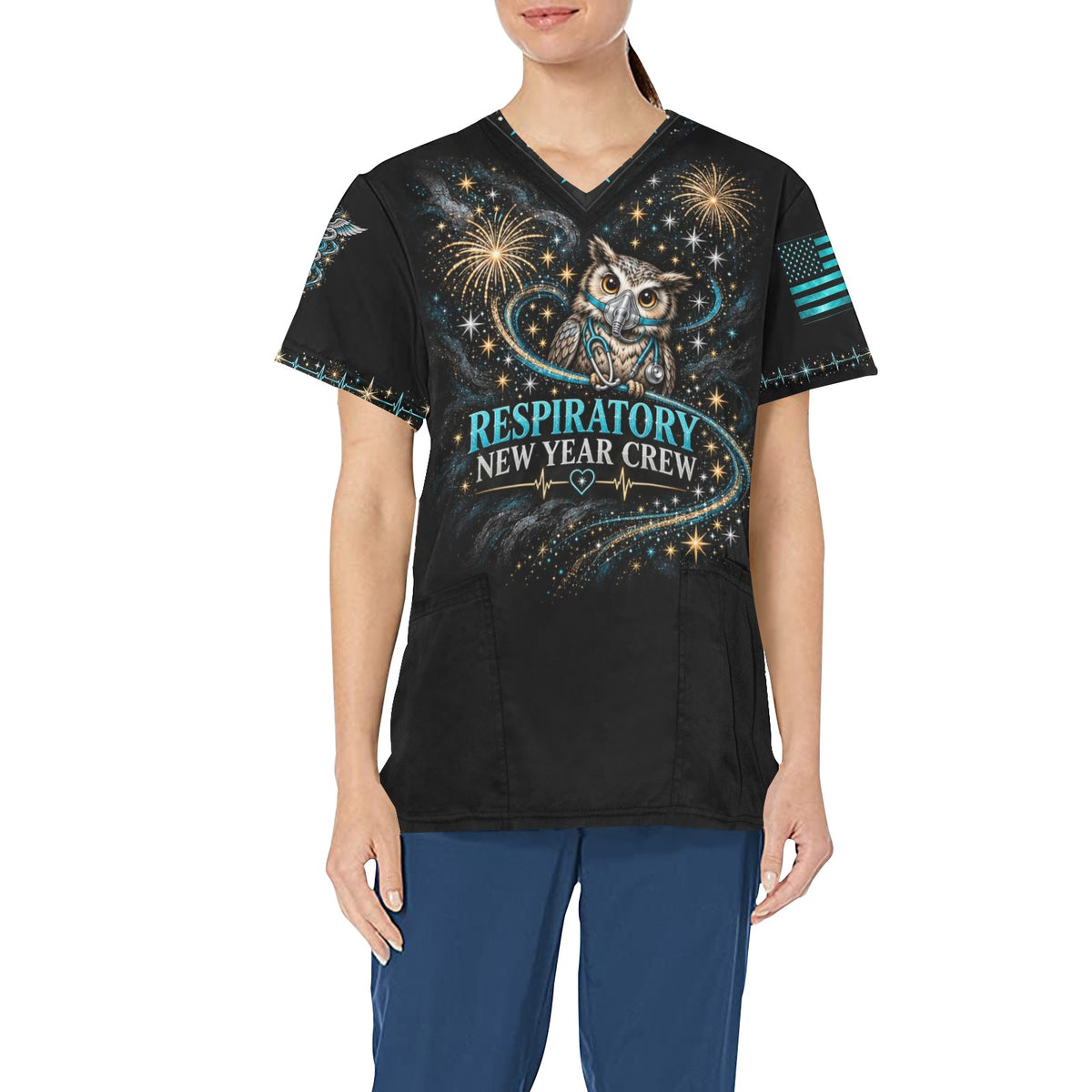 New Year Crew — Respiratory New Year's All-Over Print Scrub Top