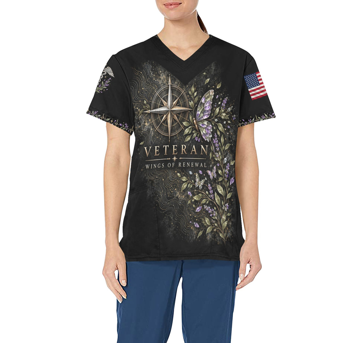 Wings of Renewal — Veterans Easter All-Over Print Scrub Top