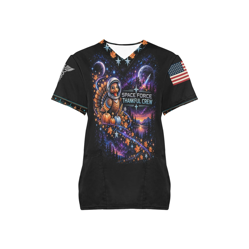 Thankful Crew — Space Force Thanksgiving All-Over Print Scrub Top