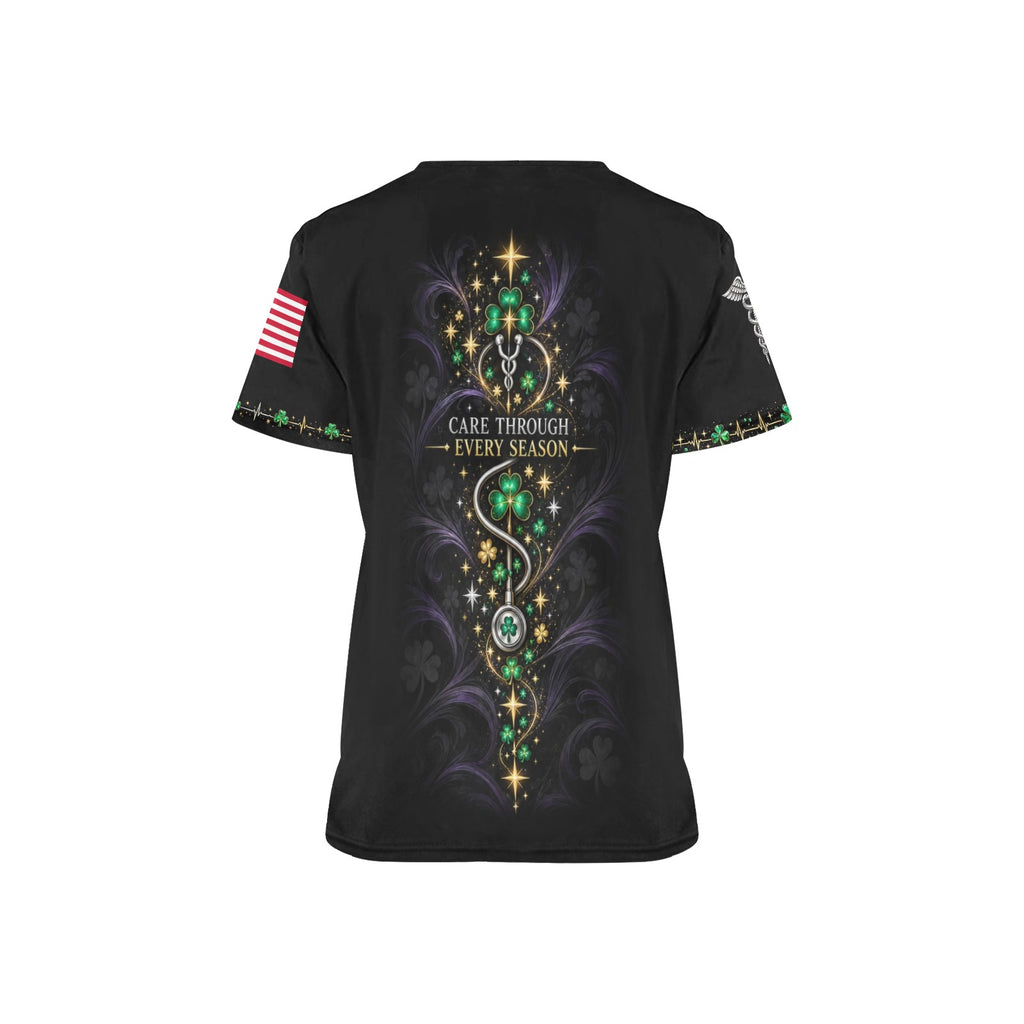 Shamrock Watch — Medical St. Patrick's Day All-Over Print Scrub Top