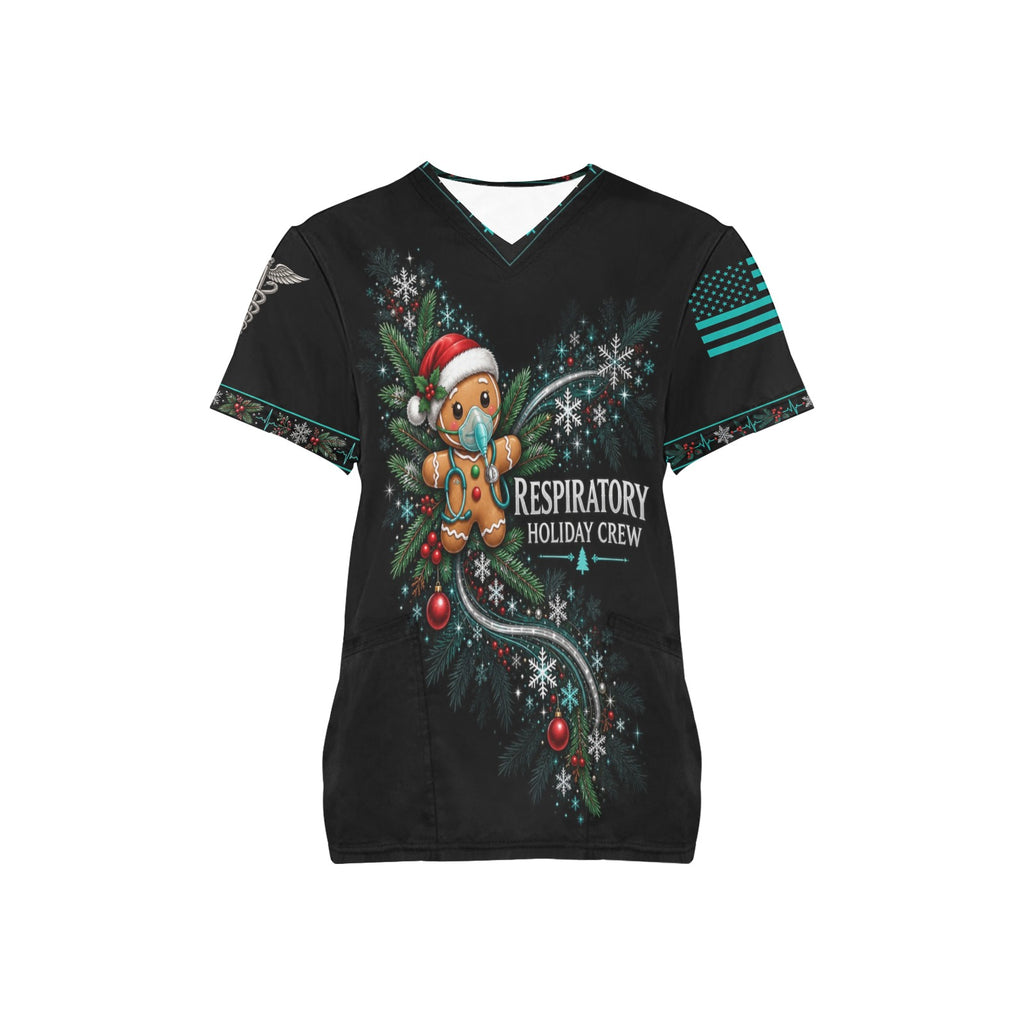Holiday Crew — Respiratory Christmas All-Over Print Scrub Top