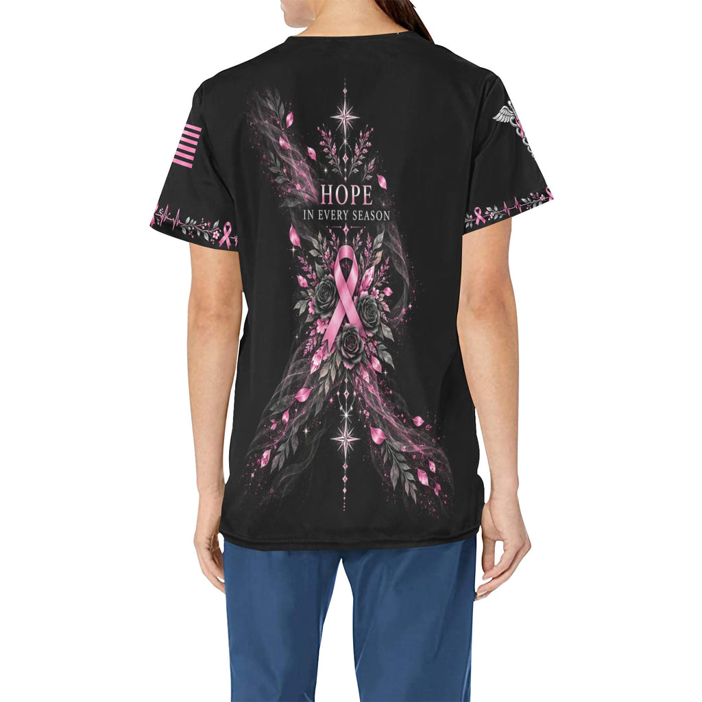 Renewed Resolve — Breast Cancer Awareness Easter All-Over Print Scrub Top