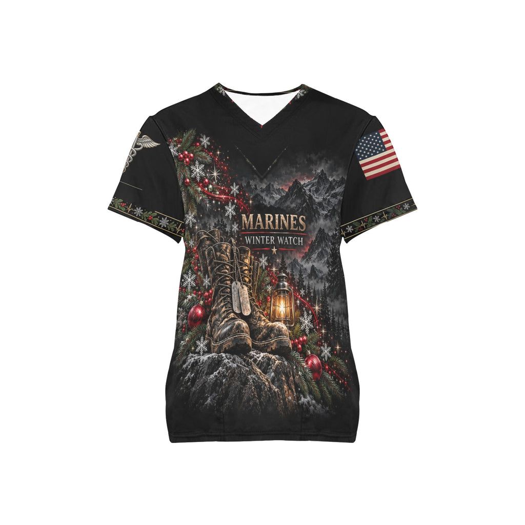 Winter Watch — Marine Corps Christmas All-Over Print Scrub Top