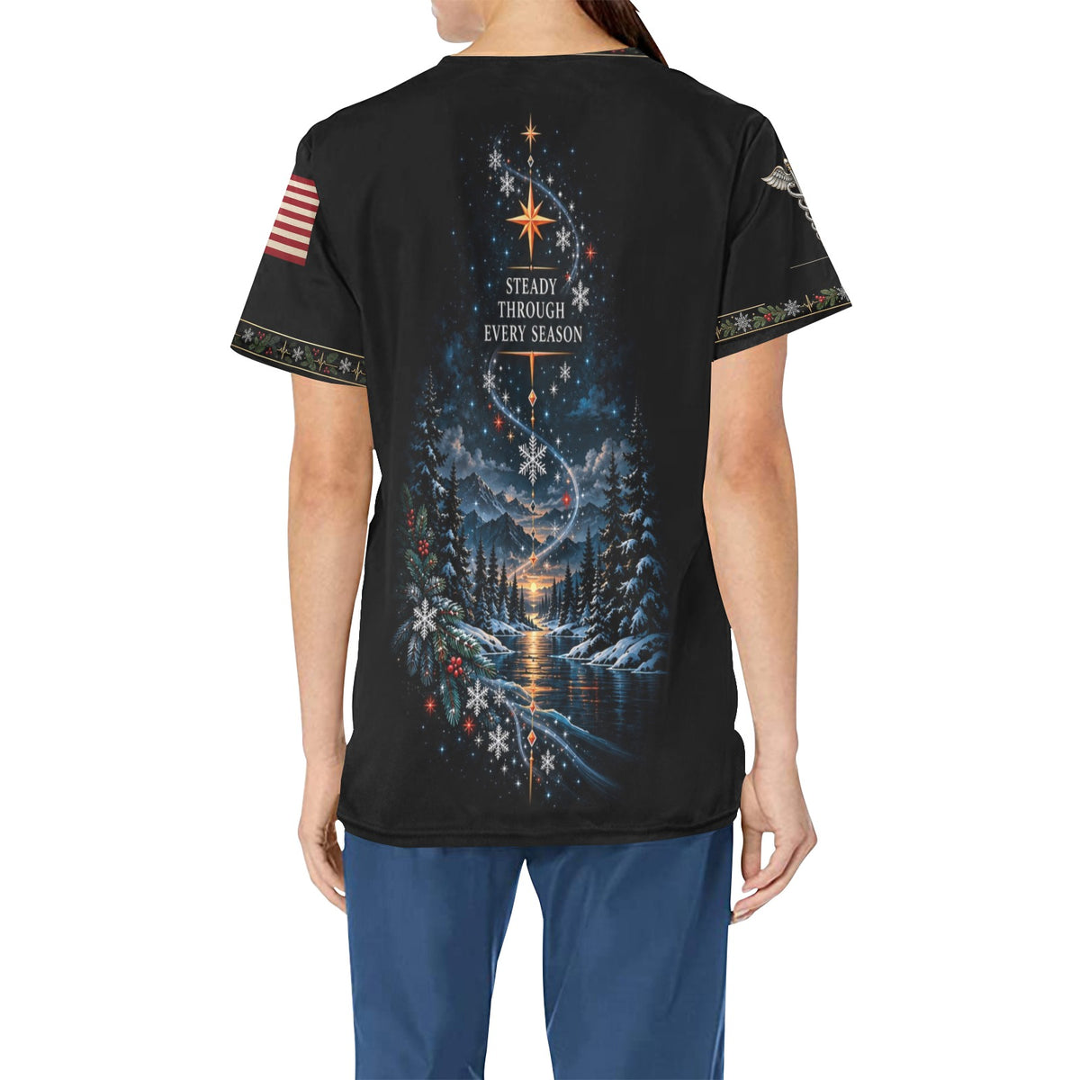 Evergreen Resolve — Coast Guard Christmas All-Over Print Scrub Top
