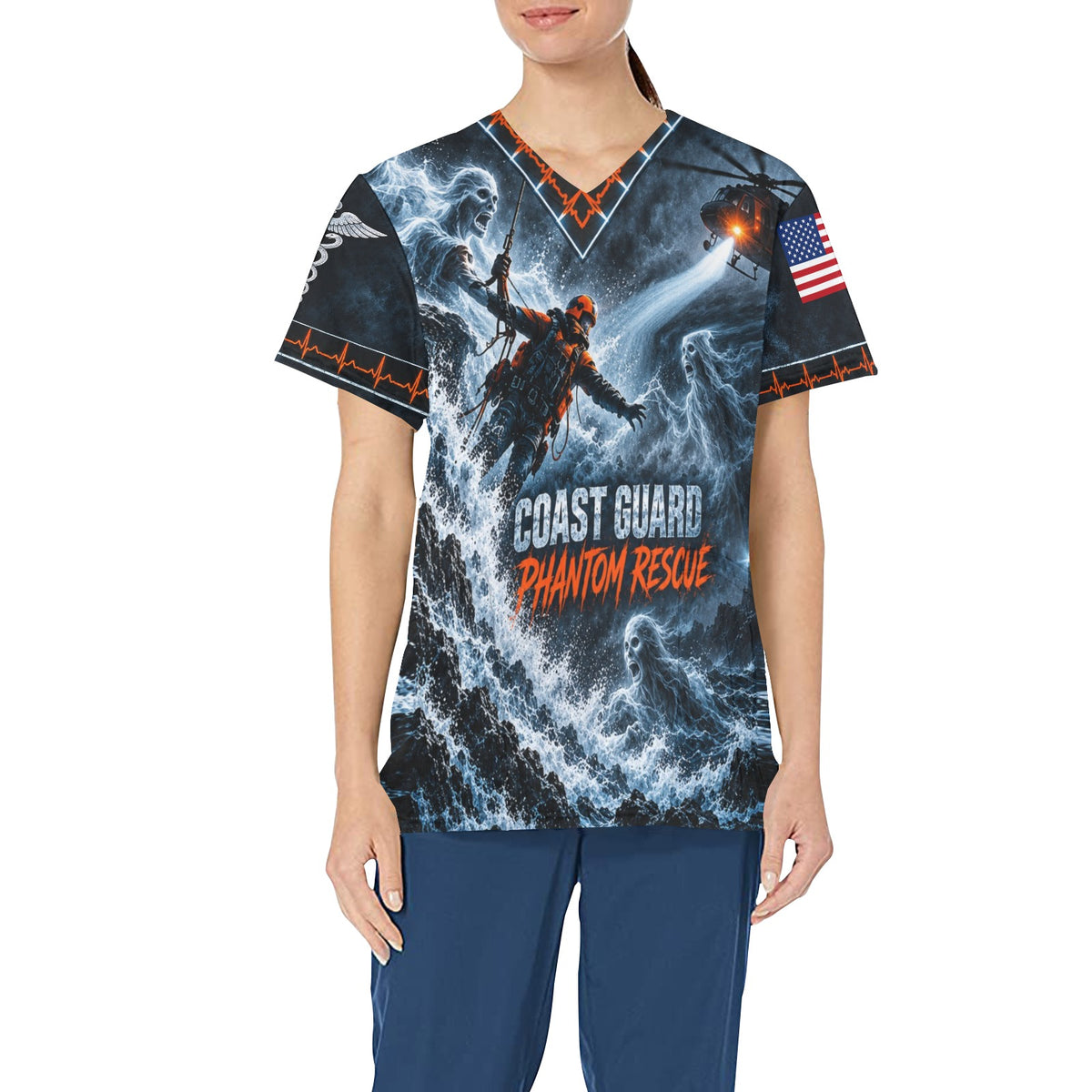 Phantom Rescue — Coast Guard Halloween All-Over Print Scrub Top