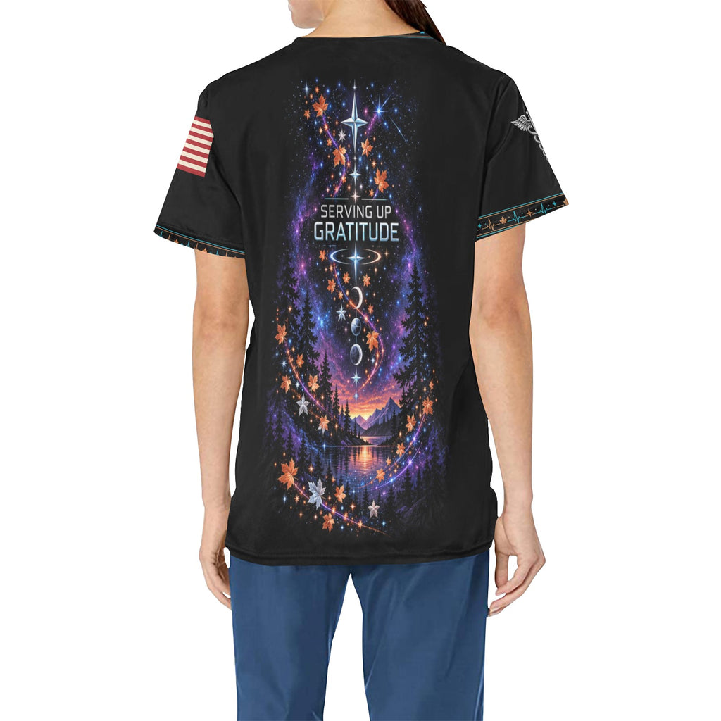 Thankful Crew — Space Force Thanksgiving All-Over Print Scrub Top