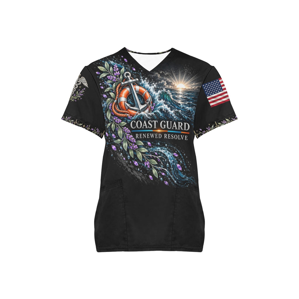 Renewed Resolve — Coast Guard Easter All-Over Print Scrub Top