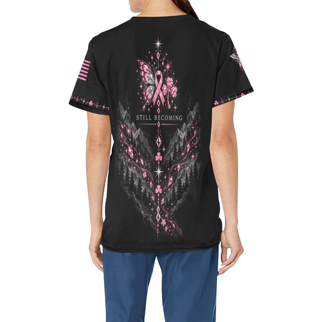 Emerald Resolve — Breast Cancer Awareness St. Patrick's Day All-Over Print Scrub Top