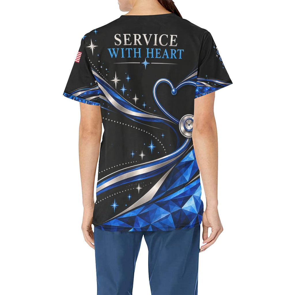Sapphire Care — Veteran Medical All-Over Print Scrub Top