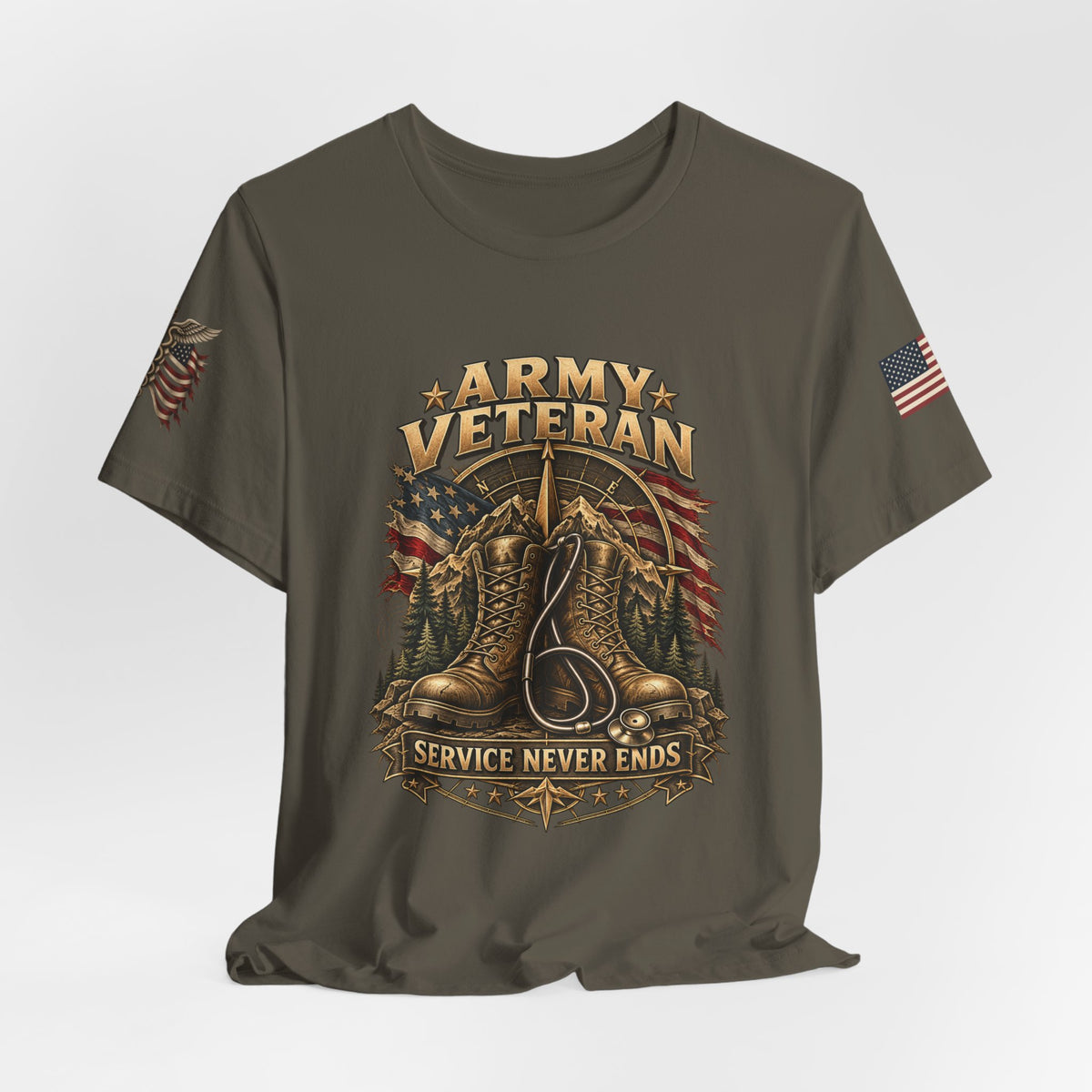 Army Veteran — Service Never Ends — Unisex Cotton Tee