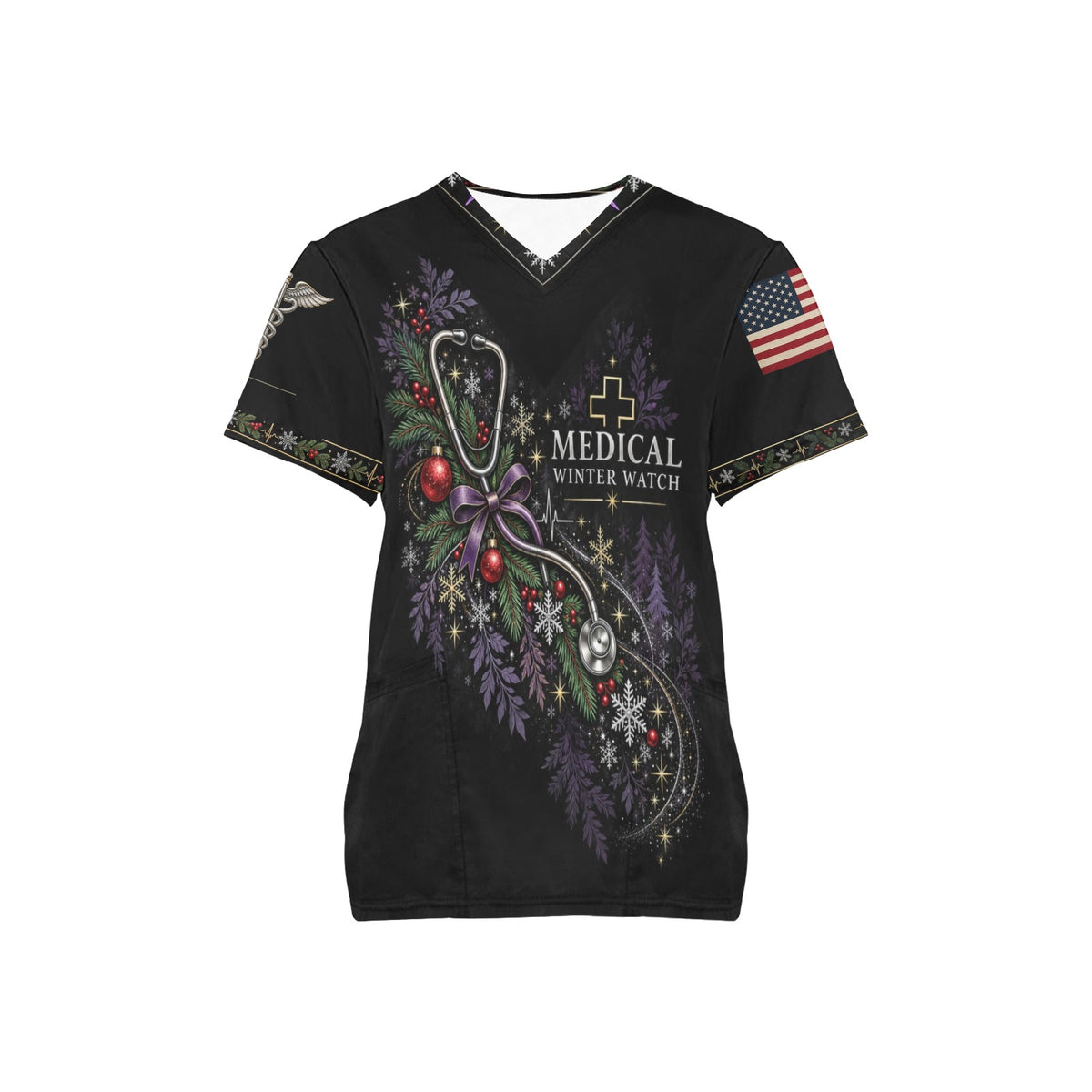Winter Watch — Medical Christmas All-Over Print Scrub Top